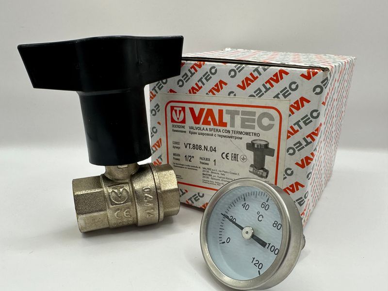 VT.808.N Valtec кран кульовий з термометром в рукоятці VT.808.N.04 фото
